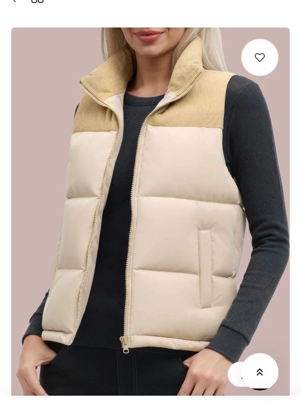 Showitty Women's Beige Puffer Vest with Contrasting Collar size small